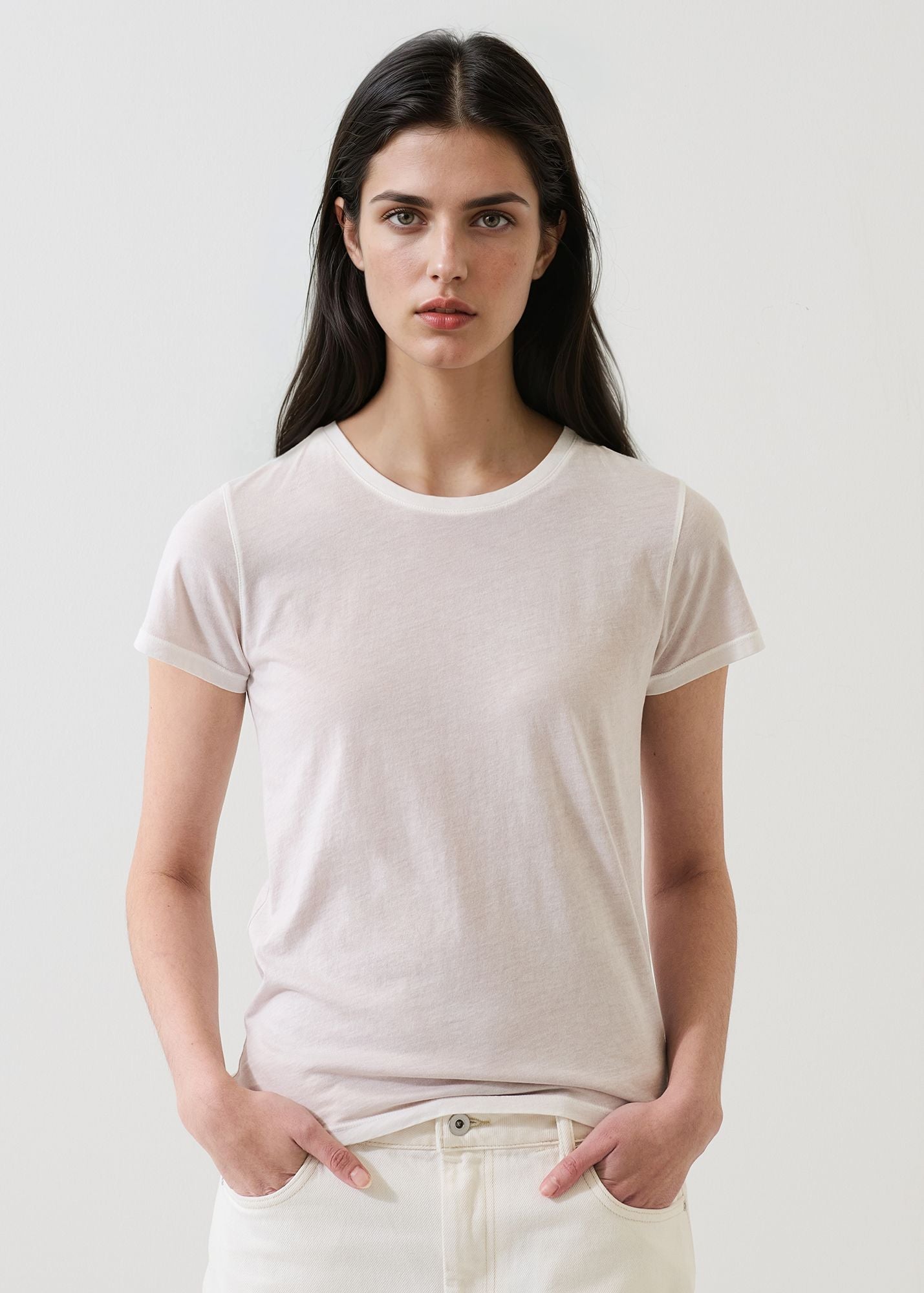 Patrick Assaraf Short Sleeve PIMA CLASSIC REVERSE SPRAY CREW BABY TEE