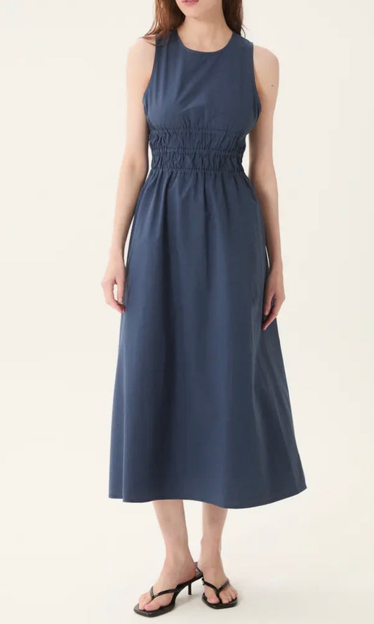 Deluc Turchi Navy Smocked Sleeveless Maxi Dress