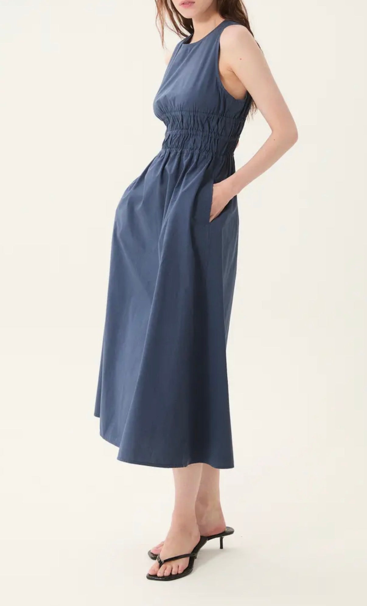 Deluc Turchi Navy Smocked Sleeveless Maxi Dress