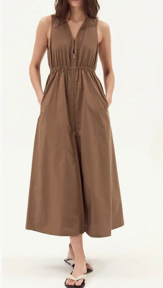 Deluc Rubbens Chocolate Front Zip Sleeveless Maxi Dress