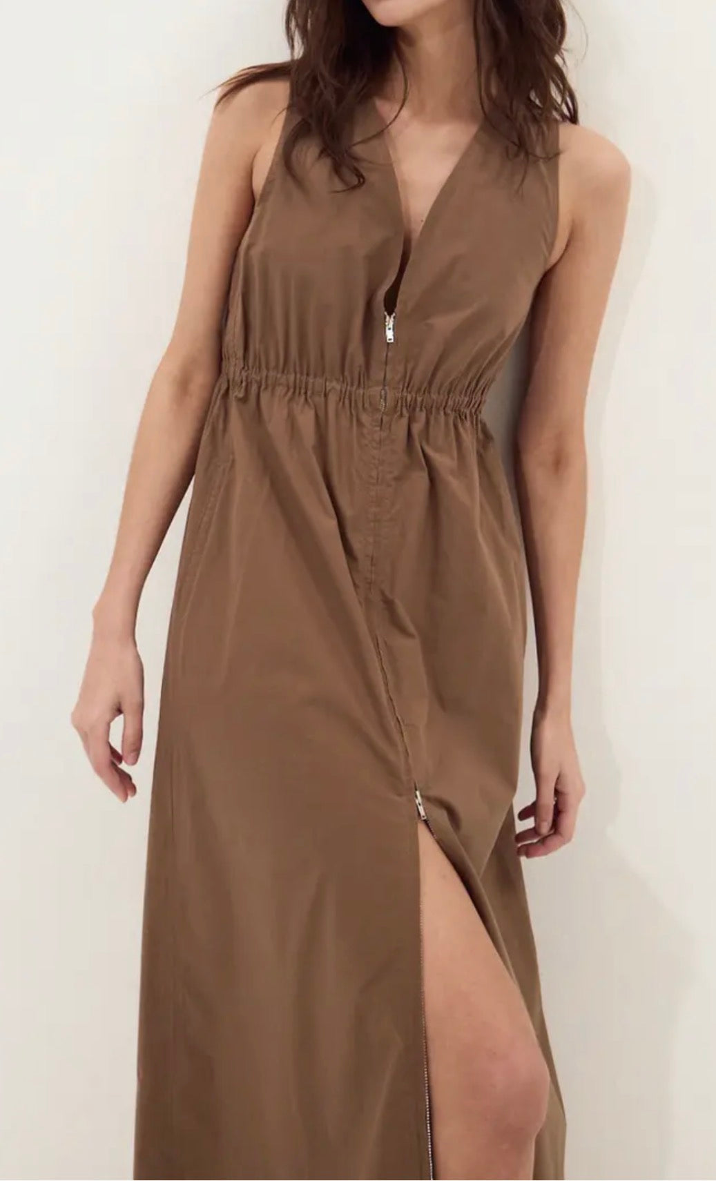 Deluc Rubbens Chocolate Front Zip Sleeveless Maxi Dress