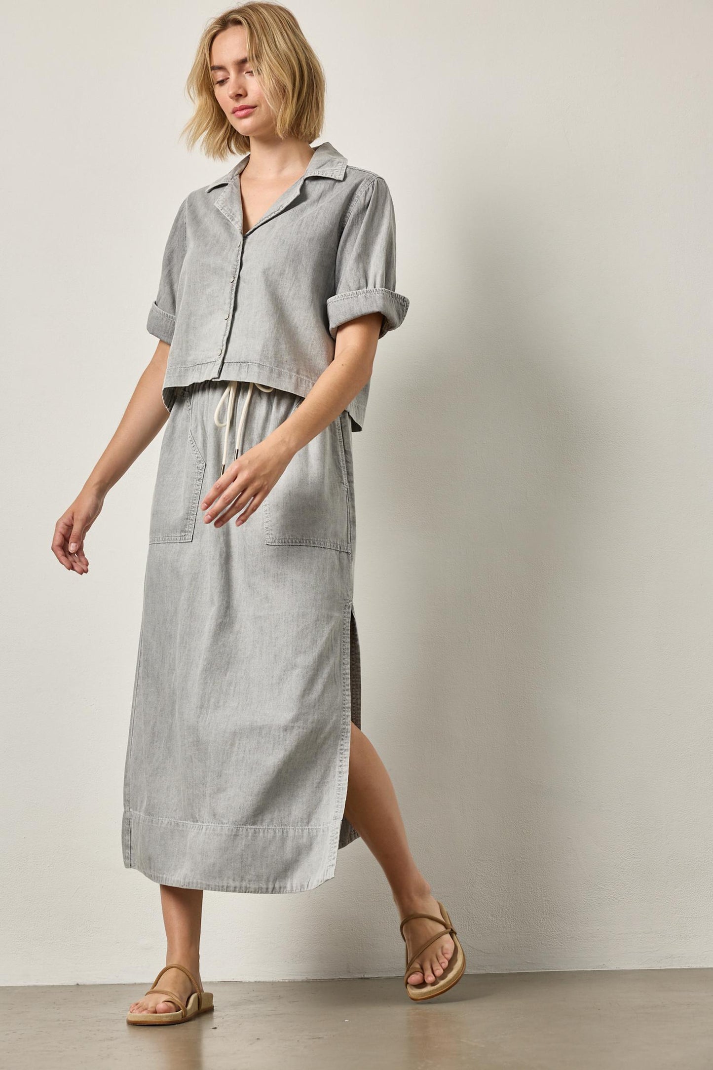 Lilla P Denim Cuffed Shirt: Grey Wash