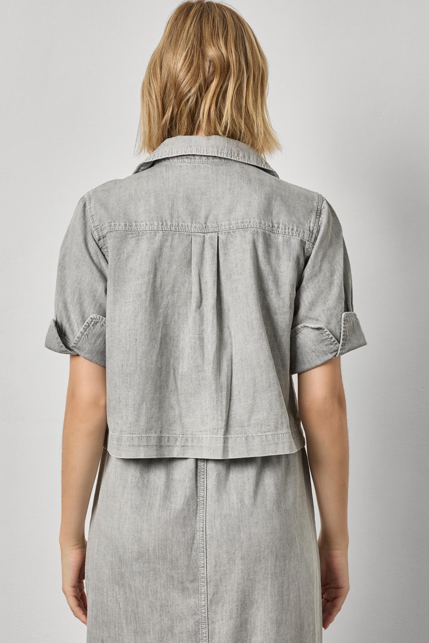 Lilla P Denim Cuffed Shirt: Grey Wash