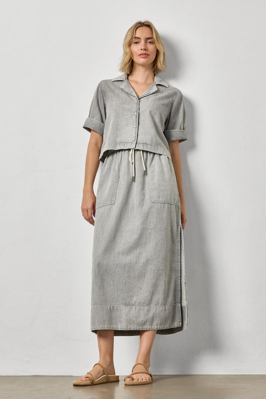 Lilla P Denim Cuffed Shirt: Grey Wash