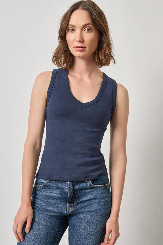 Lilla P V-Neck Tank in Dark Navy