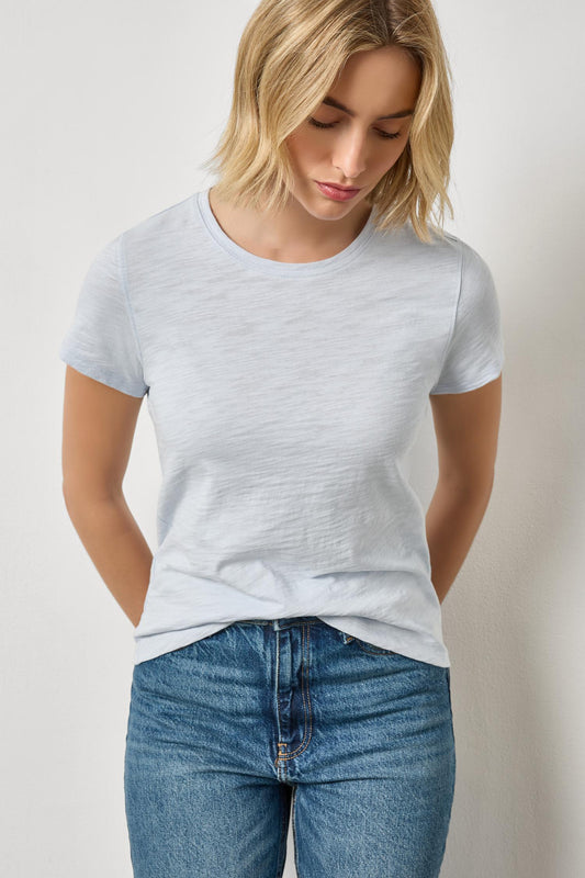 Lilla P Short Sleeve Back Seam Crewneck in Glass