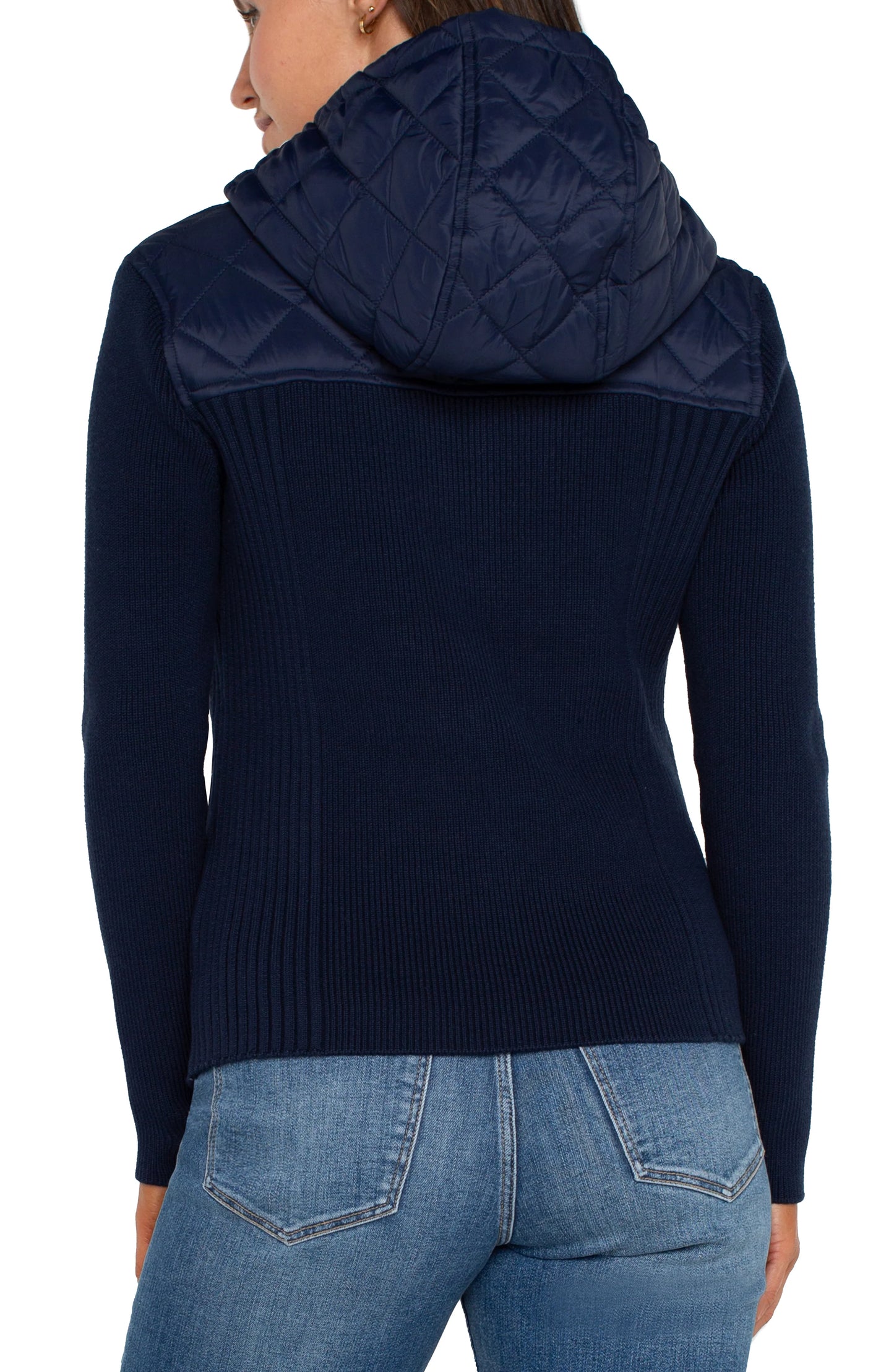 Quilted Front Full Zip Hooded Sweater