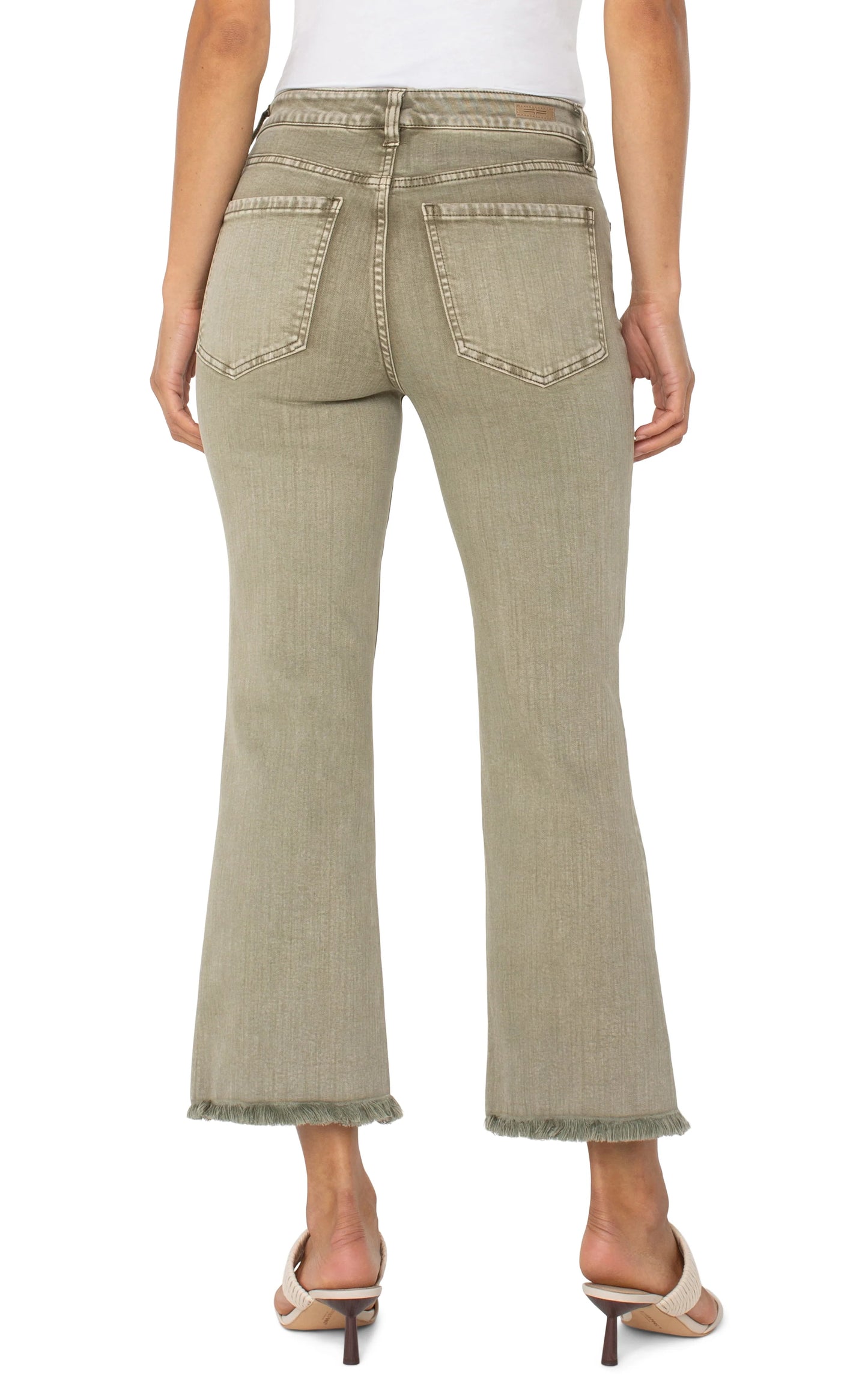 Hannah Crop Flare With Fray Hem - Mineral Laurel Olive