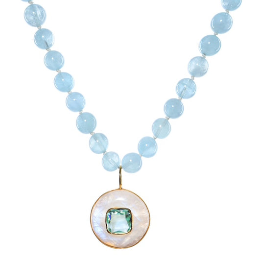 Aquamarine Necklace W/ Moonstone And Aqua Quartz Baguette