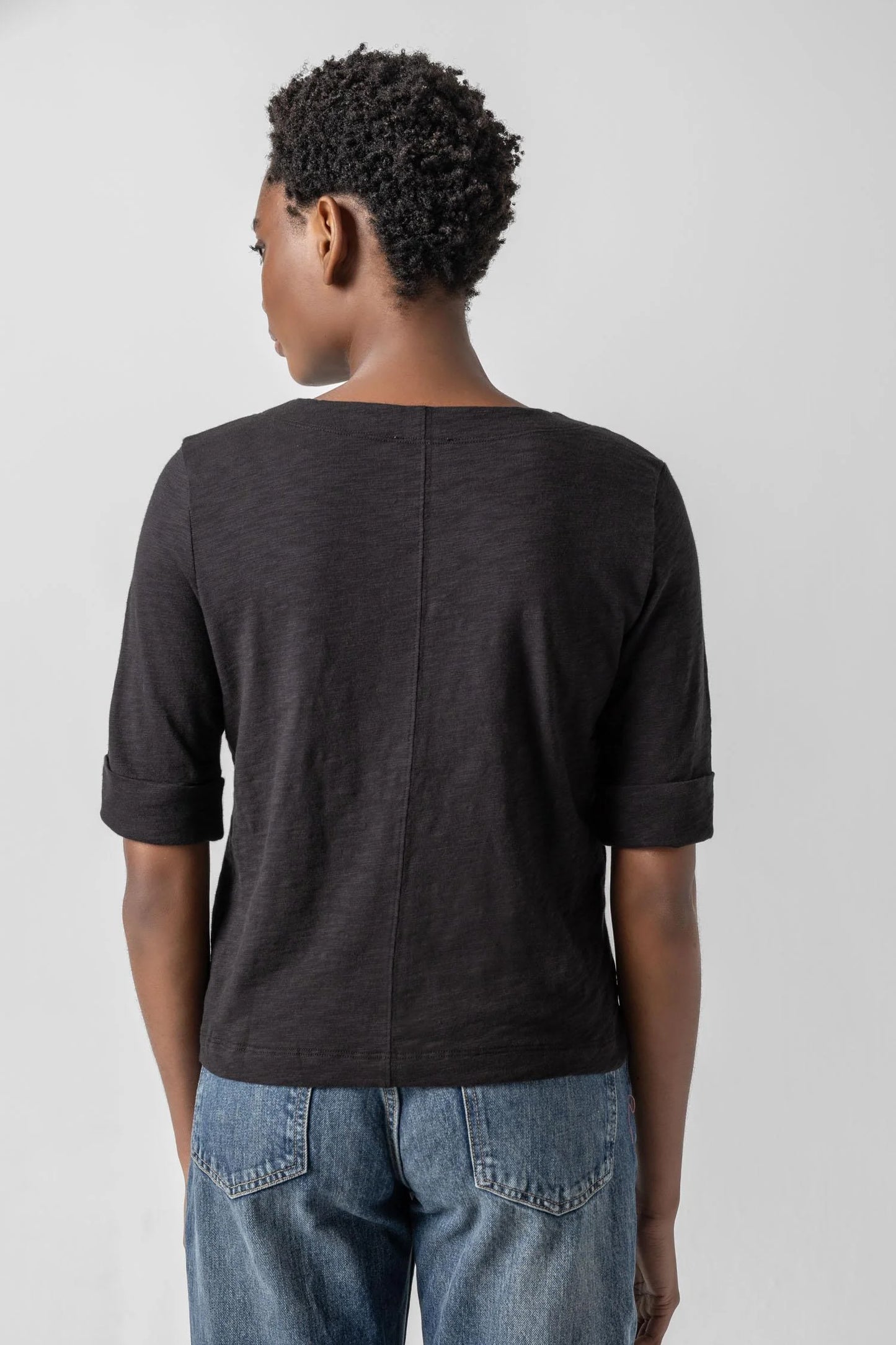 Cuffed Sleeve Split Neck