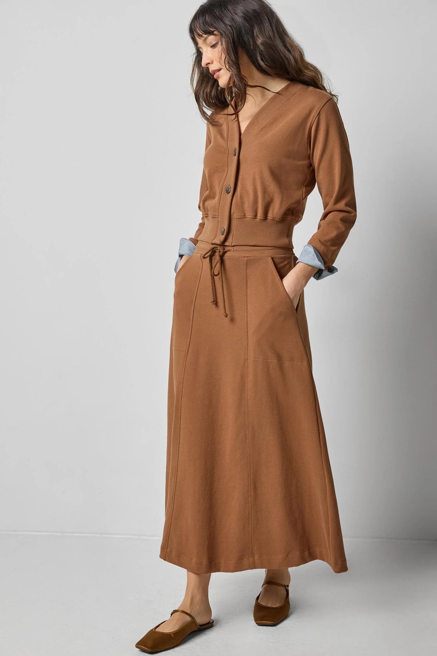 Rib Trim V-Neck Cardigan