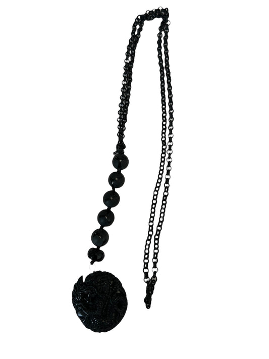 Black Carved Stone Necklace