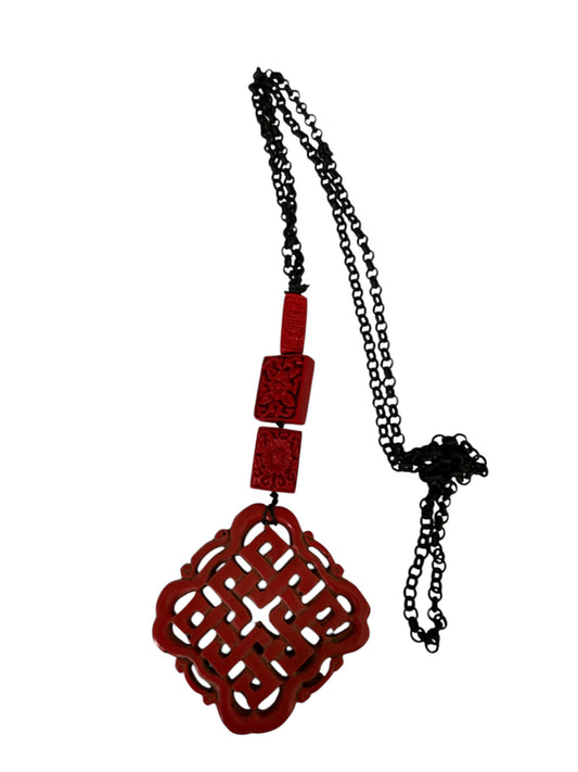 Carved Cinnabar Necklace