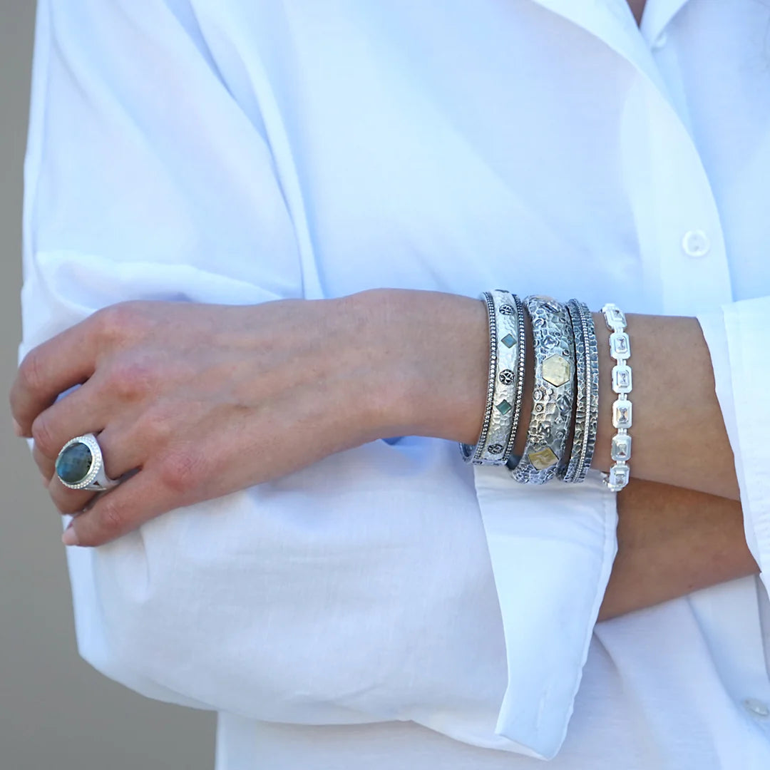 Vintage Silver EGY Crystal Line Bangle