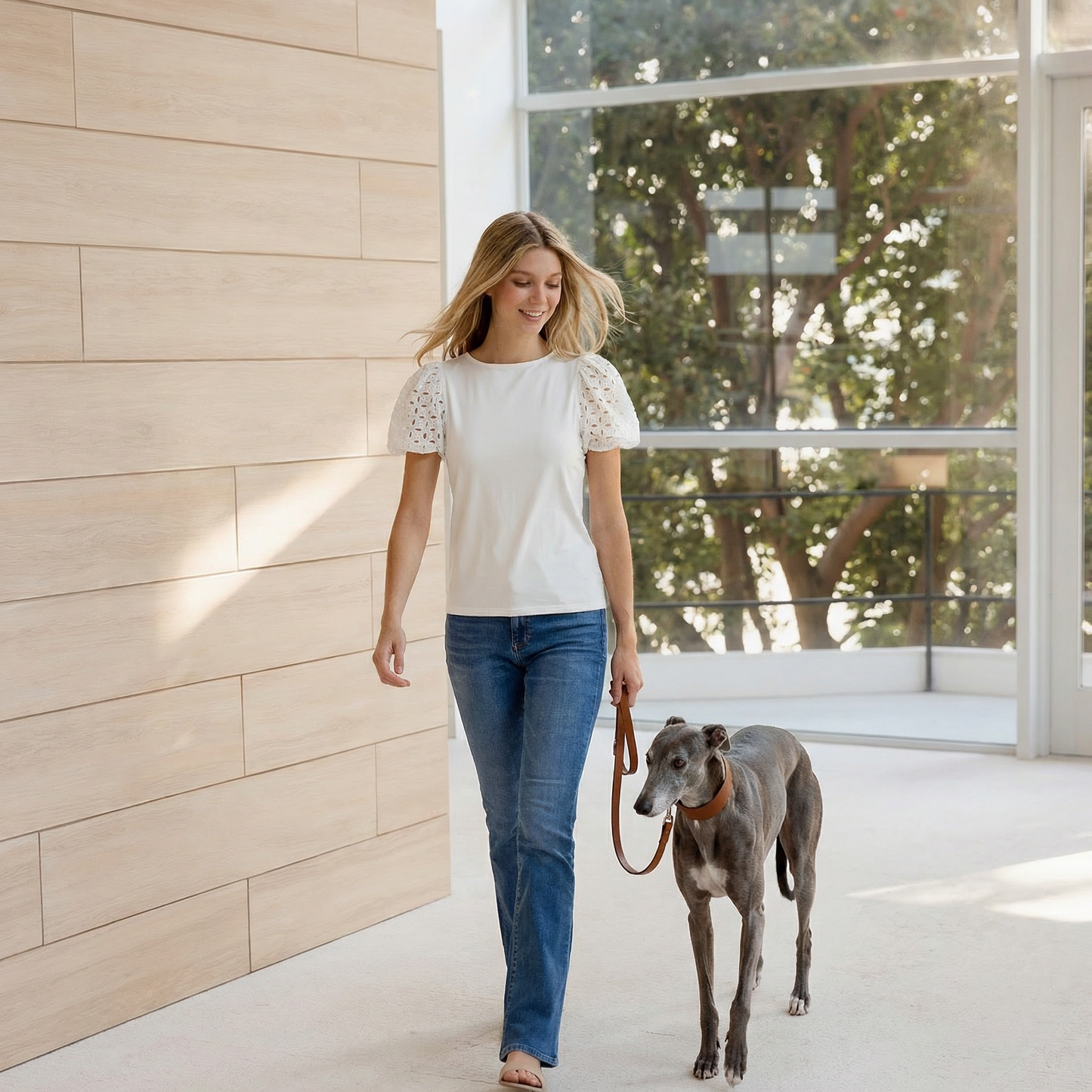 White Matteo Top with Eyelet Sleeves