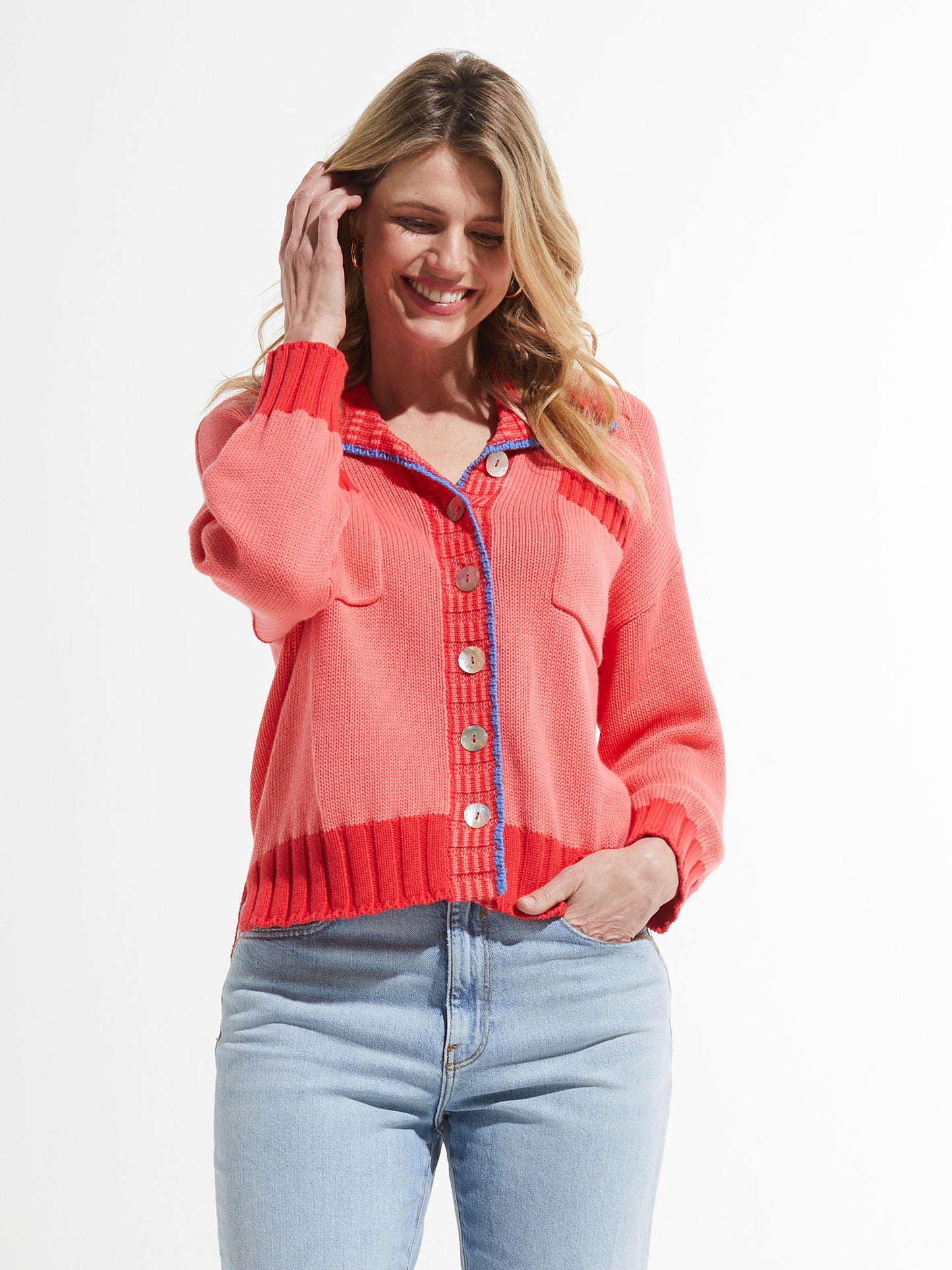 Button Up Cardigan W/ Line Detail