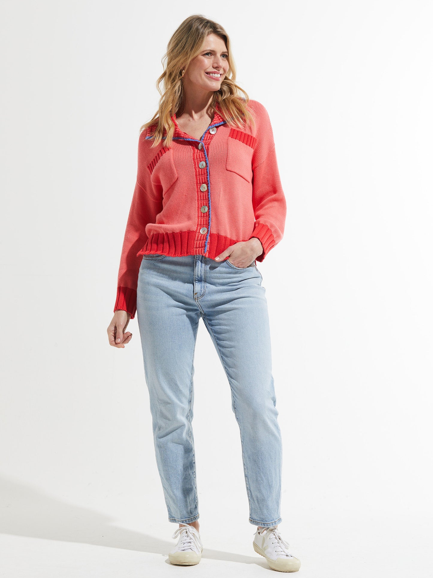 Button Up Cardigan W/ Line Detail
