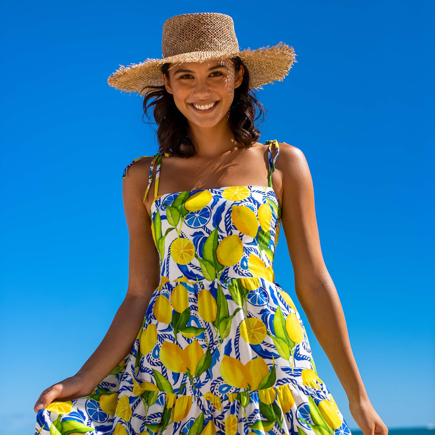 Womens Lemon Print Short Dress