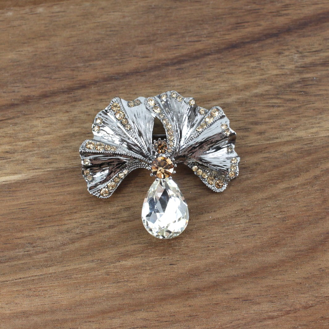 B24039 Stainless Steel/Semi-Precious Stone/Rhinestone Brooch