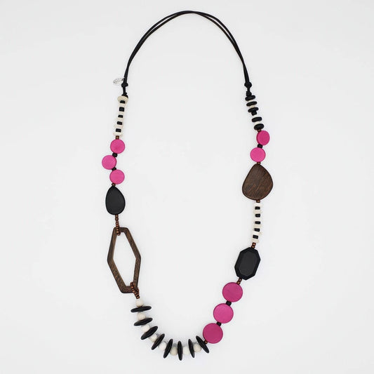 Fuchsia Wood Bead Gabby Necklace