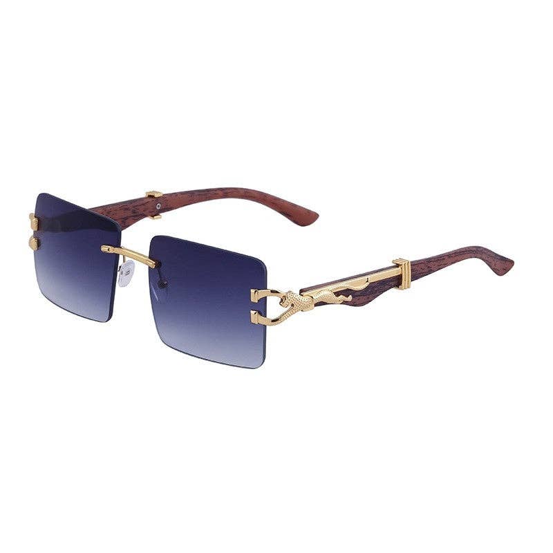 Leopard Print Wood Pattern Square Frame Sunglasses