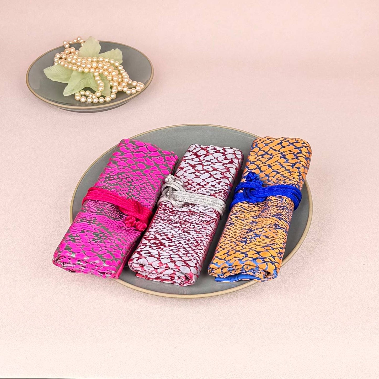 Animal Skin Brocade Jewelry Rolls, Travel Jewelry Pouch
