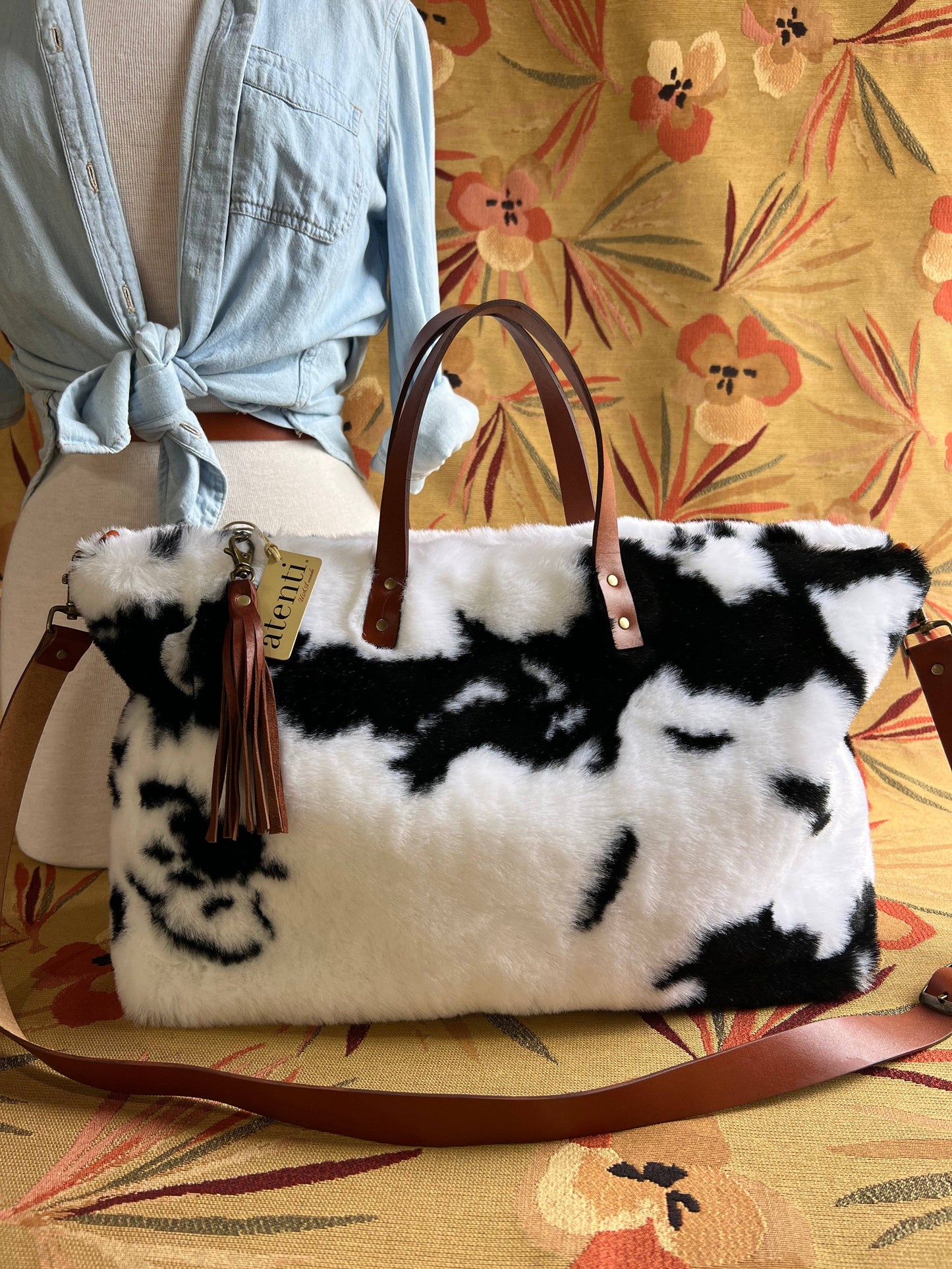 USA Handcrafted Carryall Tote Bag Cow Fur Buddy Bag