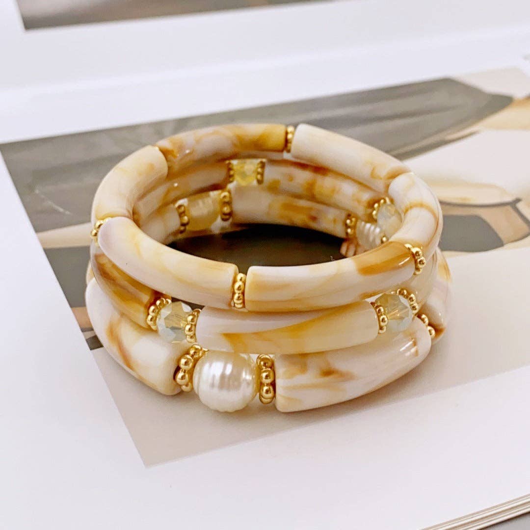 3 Pcs Minimalist Layered Acrylic Bead Bracelets DP25E766