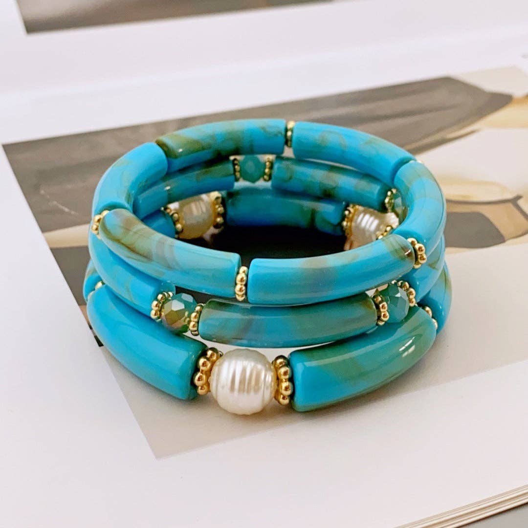 3 Pcs Minimalist Layered Acrylic Bead Bracelets DP25E766
