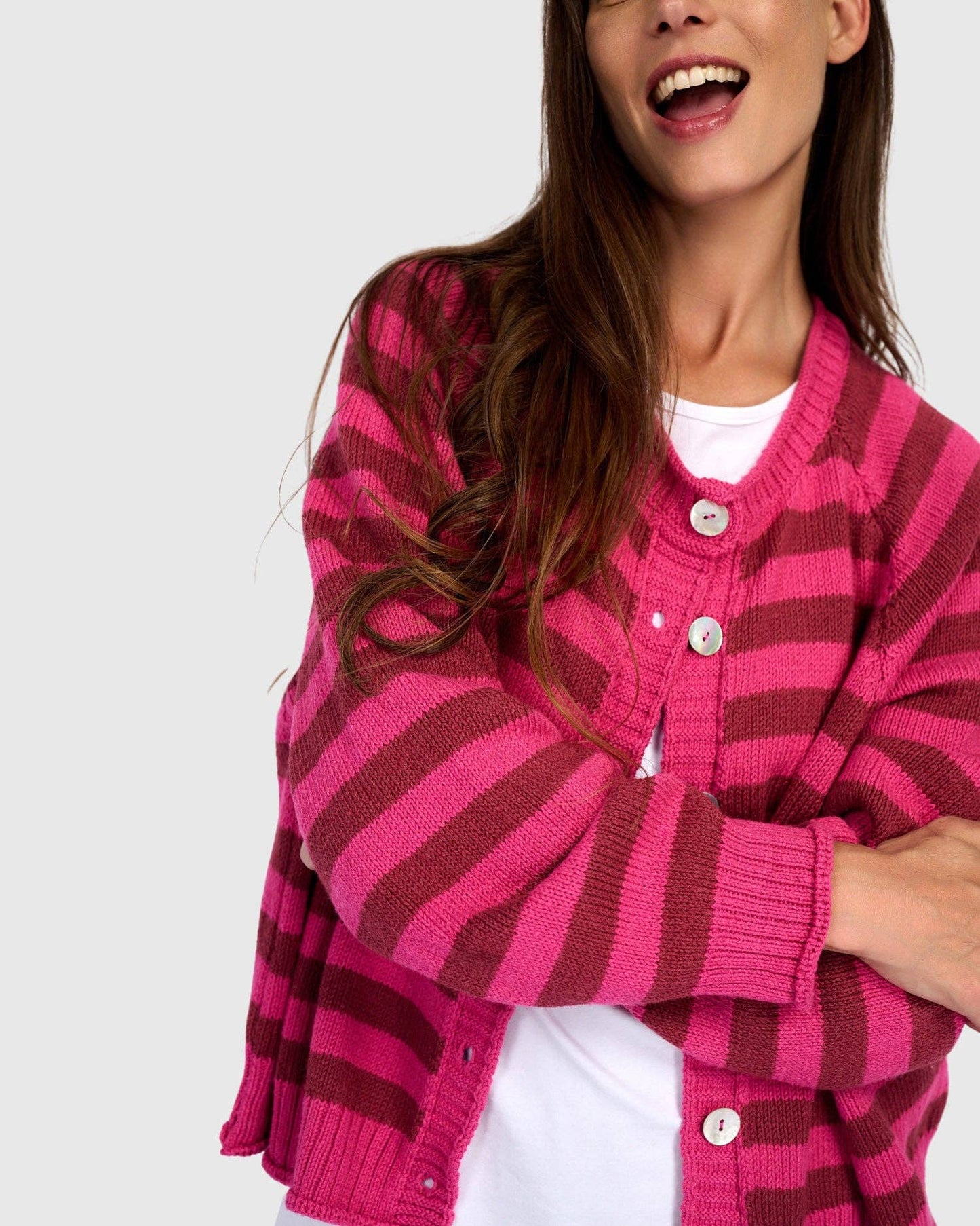 Sunny Stripe Cardigan, Fuchsia