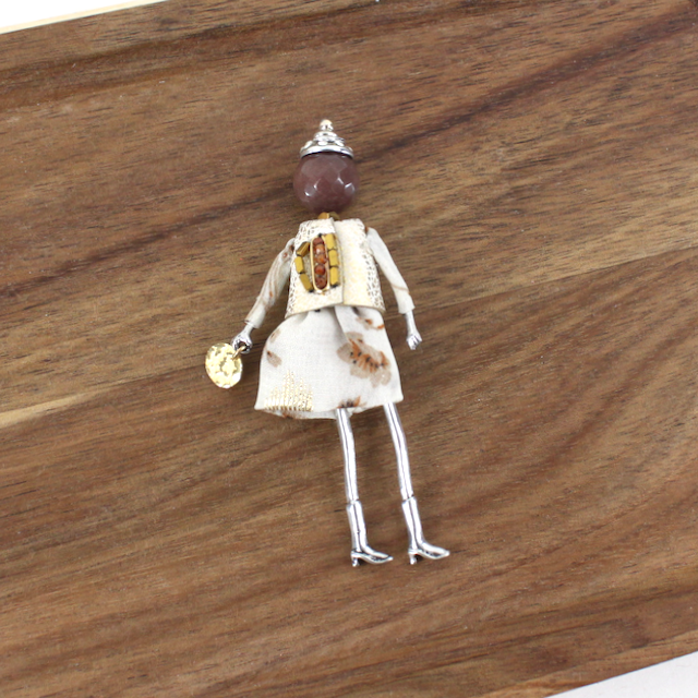 B25281 Stone Adorned French Doll Stainless Steel Brooch