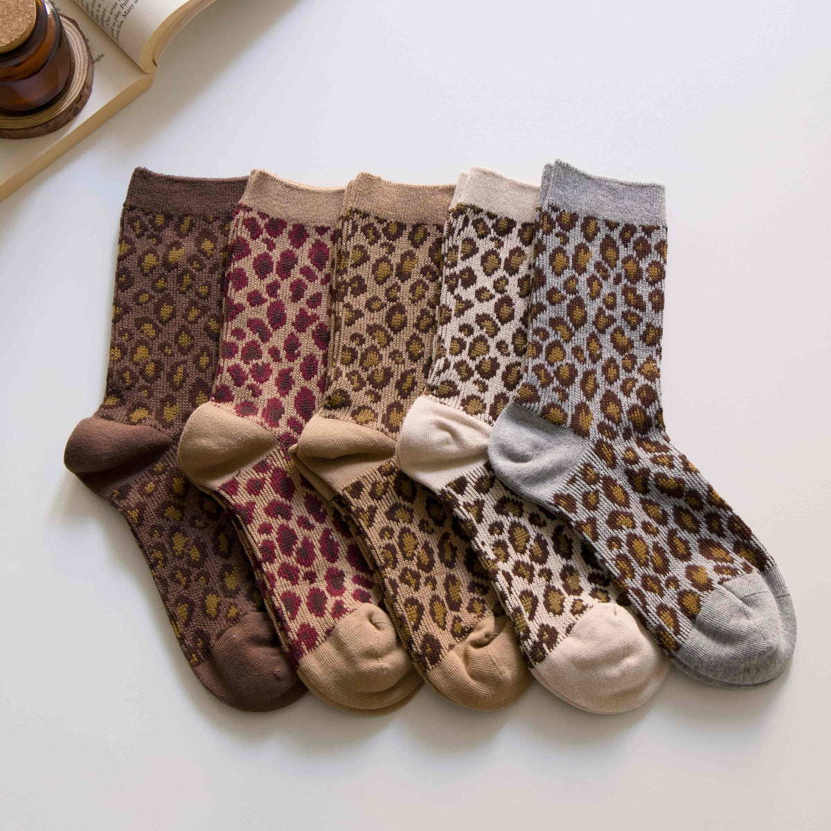 Women’s Leopard Print Cotton Crew Socks – Retro Style