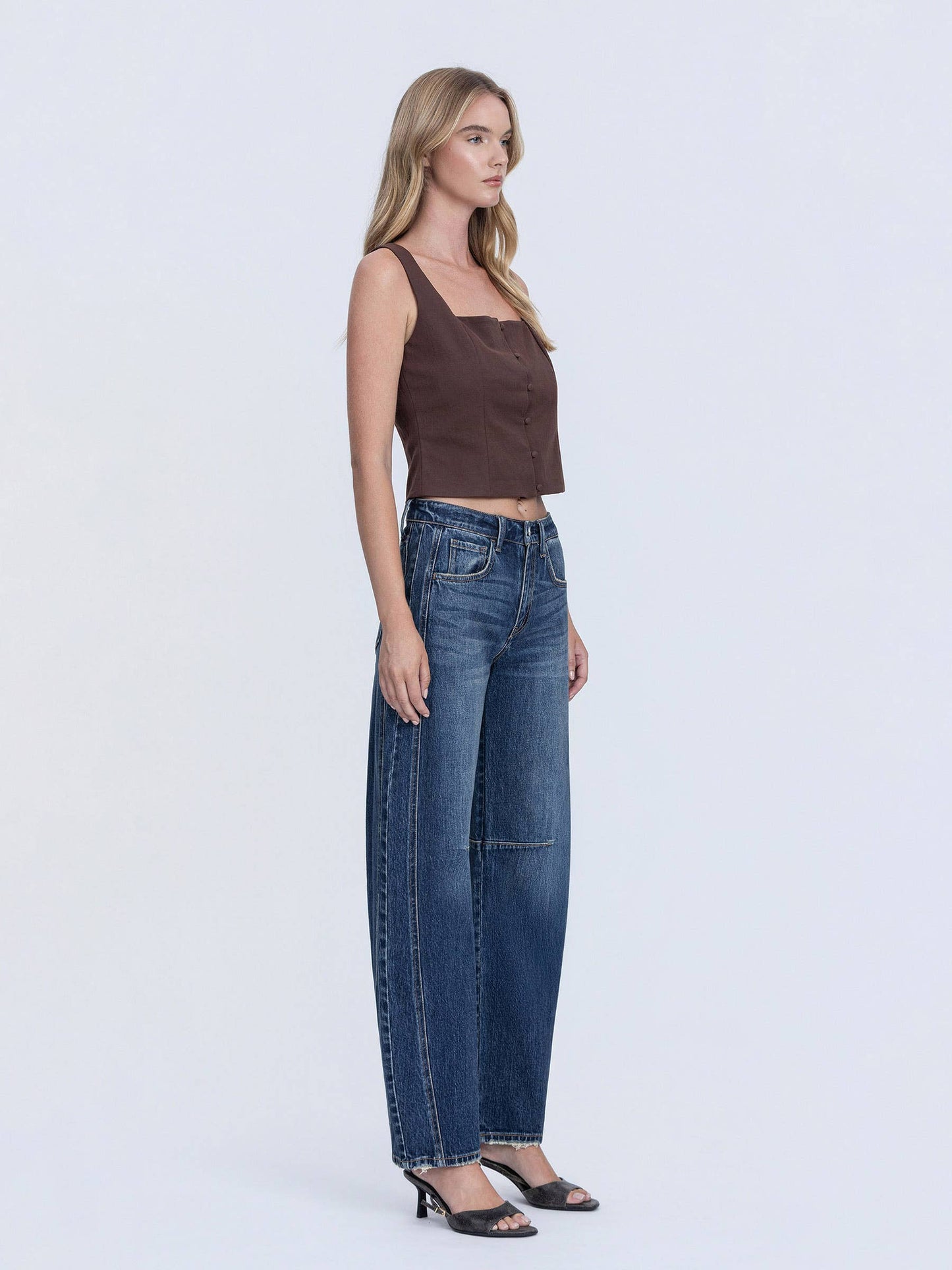 HIGH RISE DARK WASH BARREL JEANS T7200