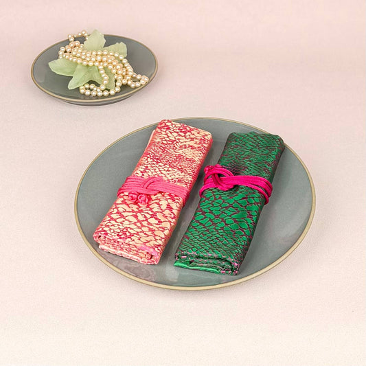 Animal Skin Brocade Jewelry Rolls, Travel Jewelry Pouch