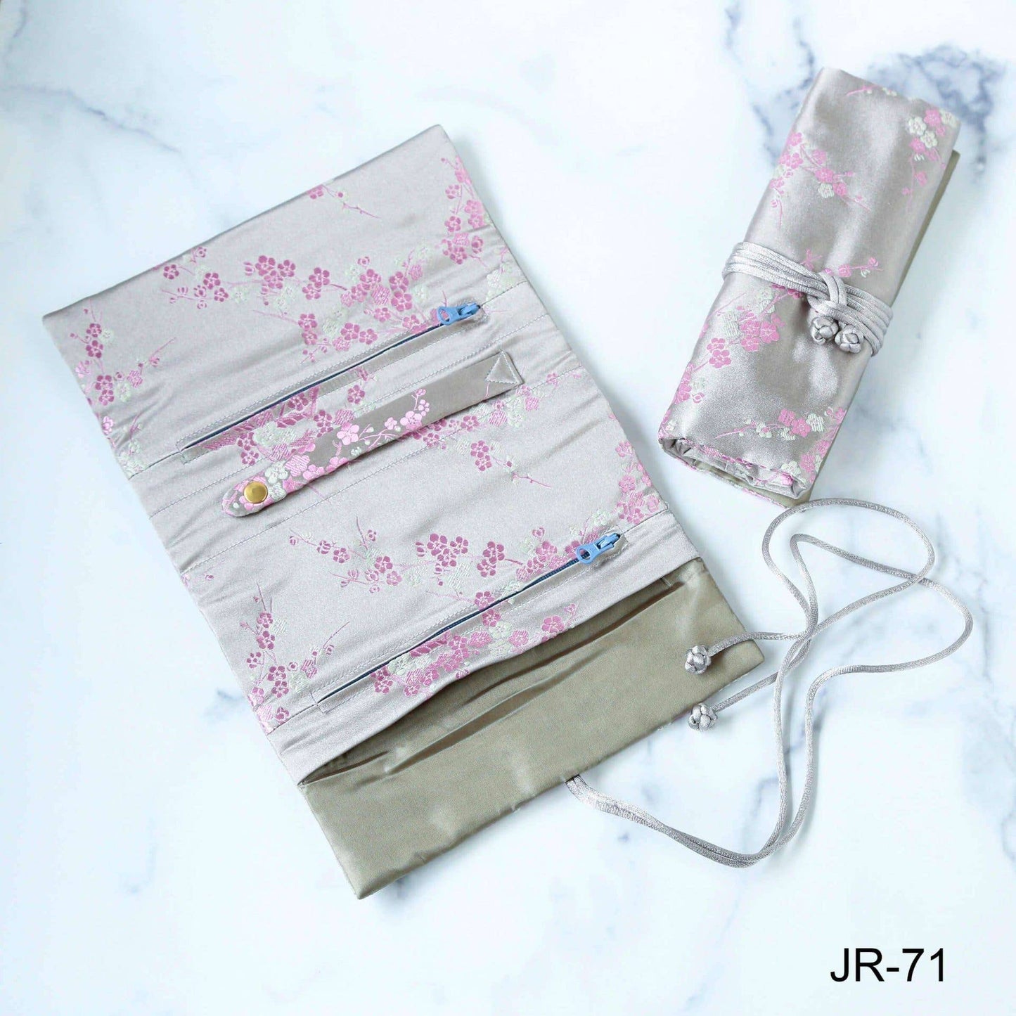 Cherry Blossom Brocade Jewelry Rolls, Travel Jewelry Pouch