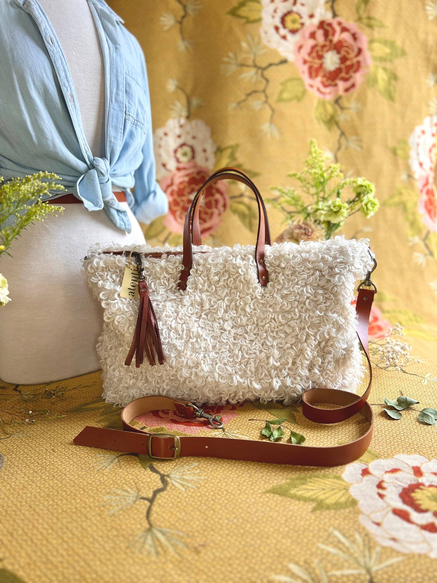 USA Handcrafted Carryall Tote Bag: Curly Cute Buddy Bag