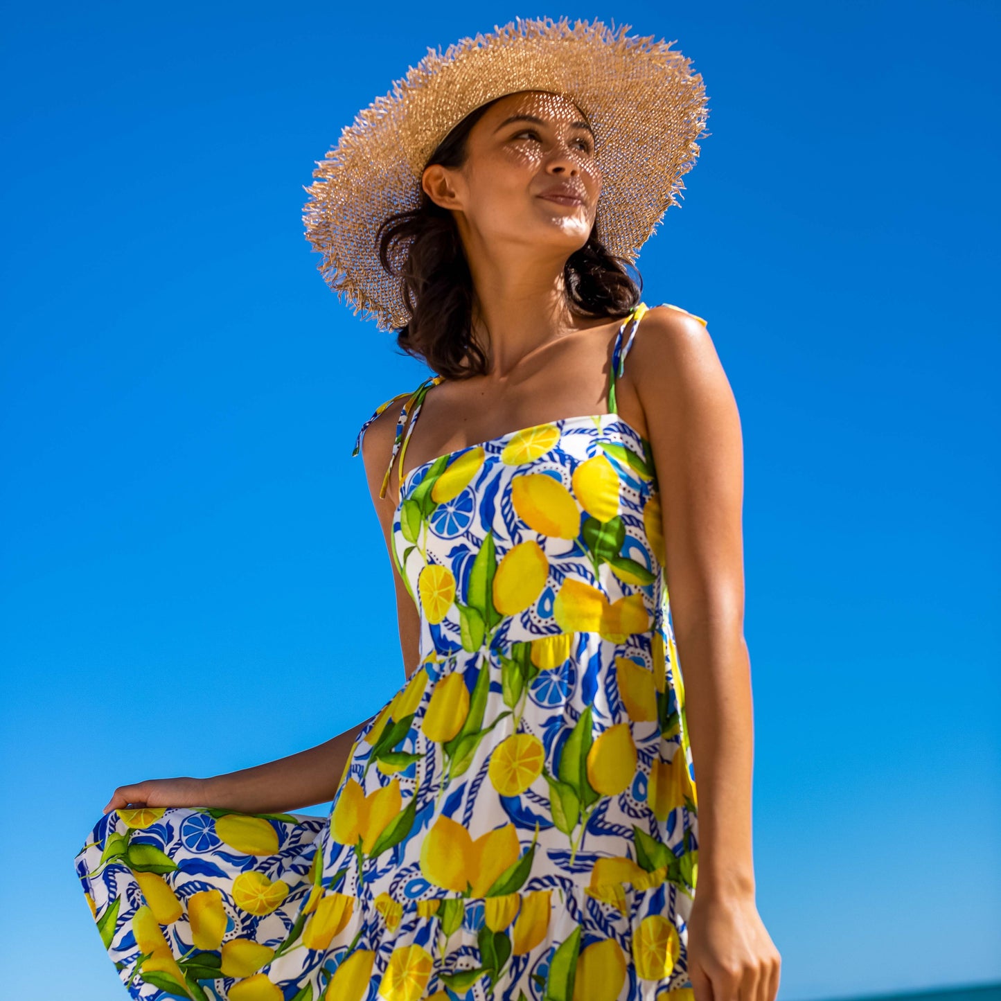 Womens Lemon Print Short Dress