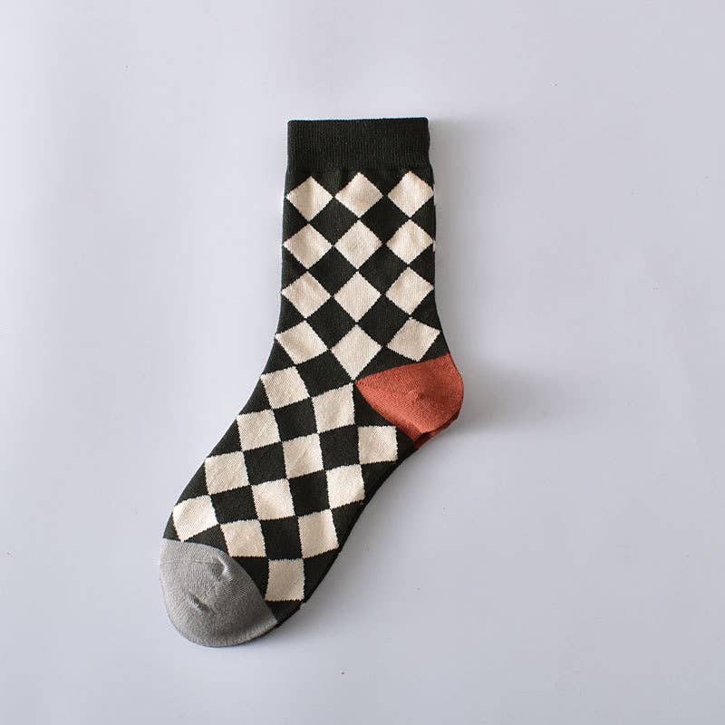 Women’s Cotton Crew Socks – Retro Floral Pattern