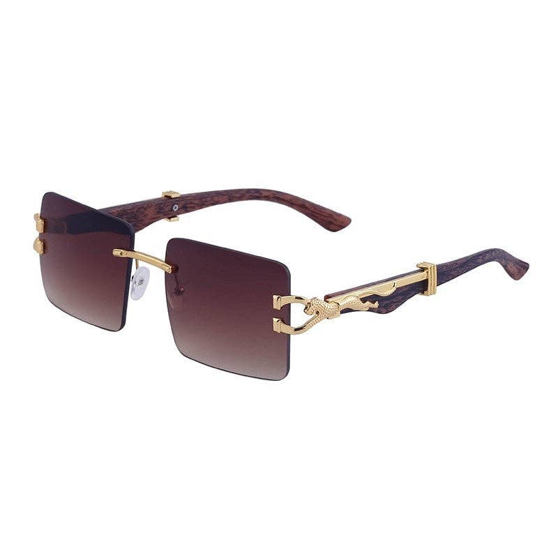 Leopard Print Wood Pattern Square Frame Sunglasses