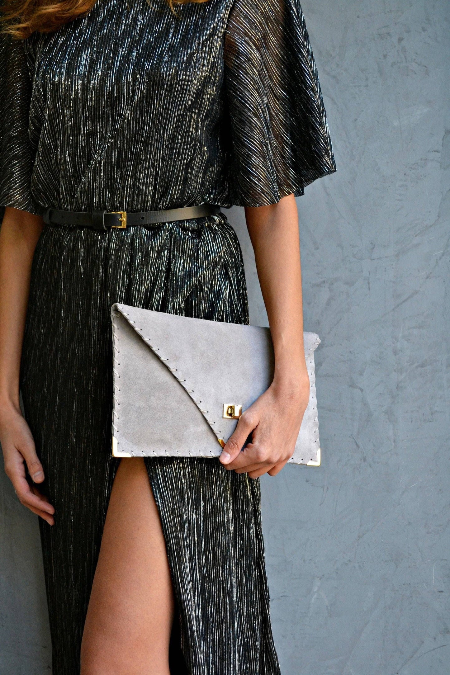 Symmetria soft clutch in light gray