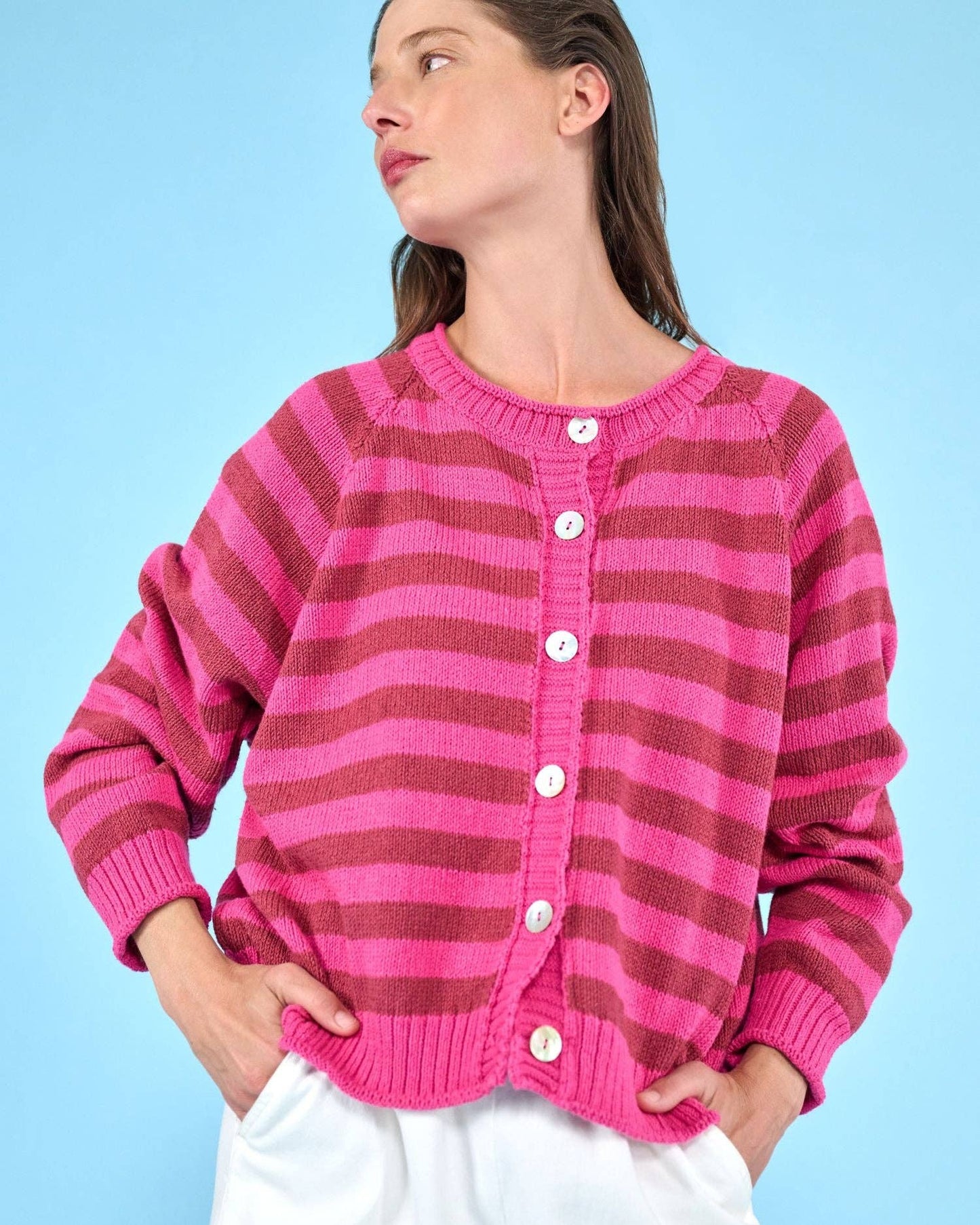 Sunny Stripe Cardigan, Fuchsia