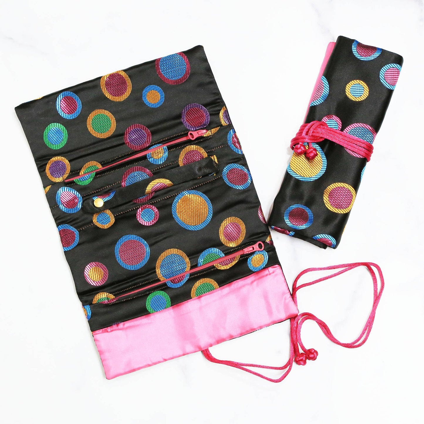 Polka Dots Brocade Jewelry Roll