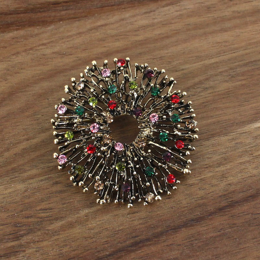 B25019 Vintage Multi-Colored Sparkling Bouquet Brass Brooch