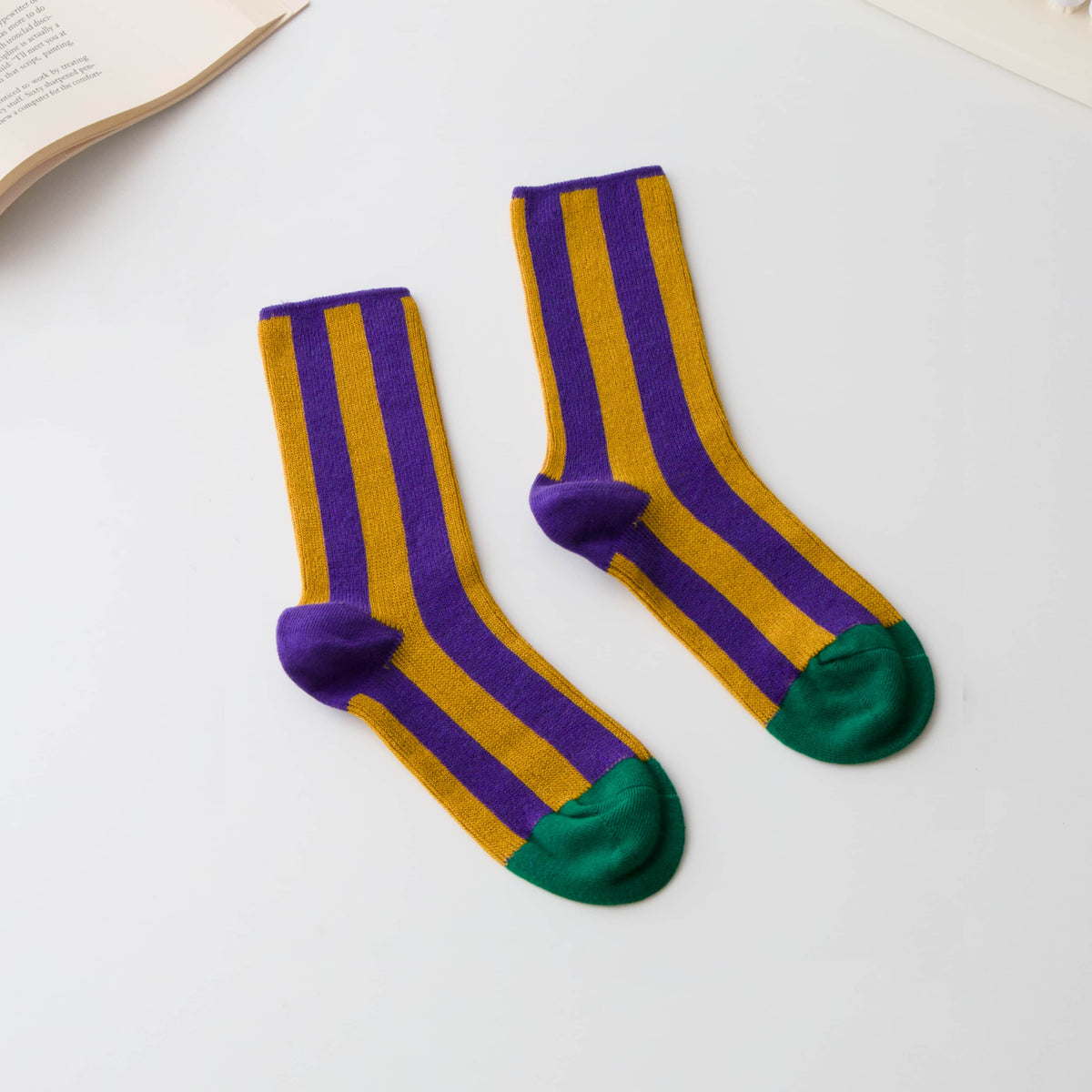 Women’s Cotton Striped Crew Socks – Contrast Toe