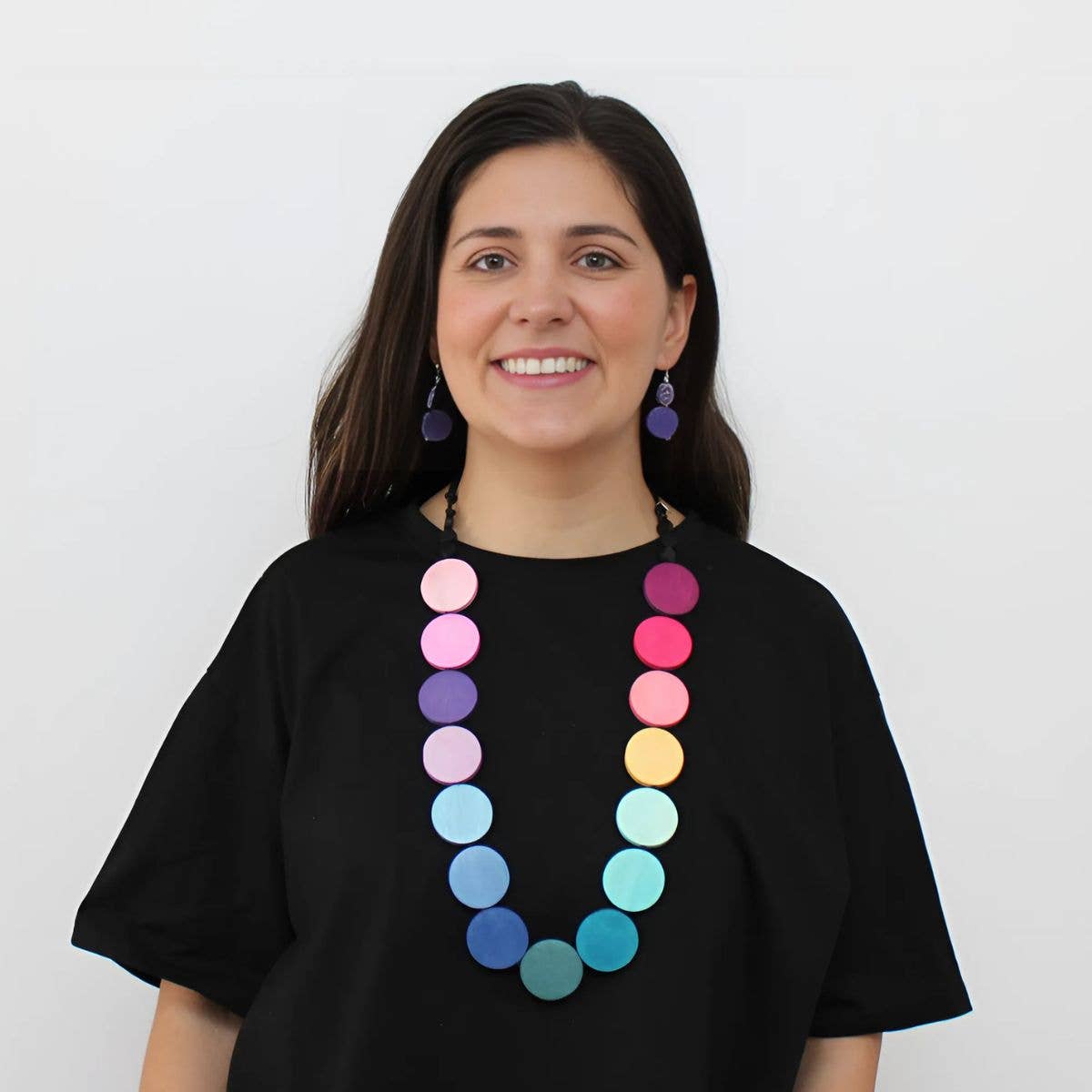 Wood Rainbow Bead Statement Necklace