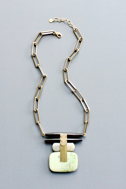 LEX320 Green and black ArtDeco pendant necklace