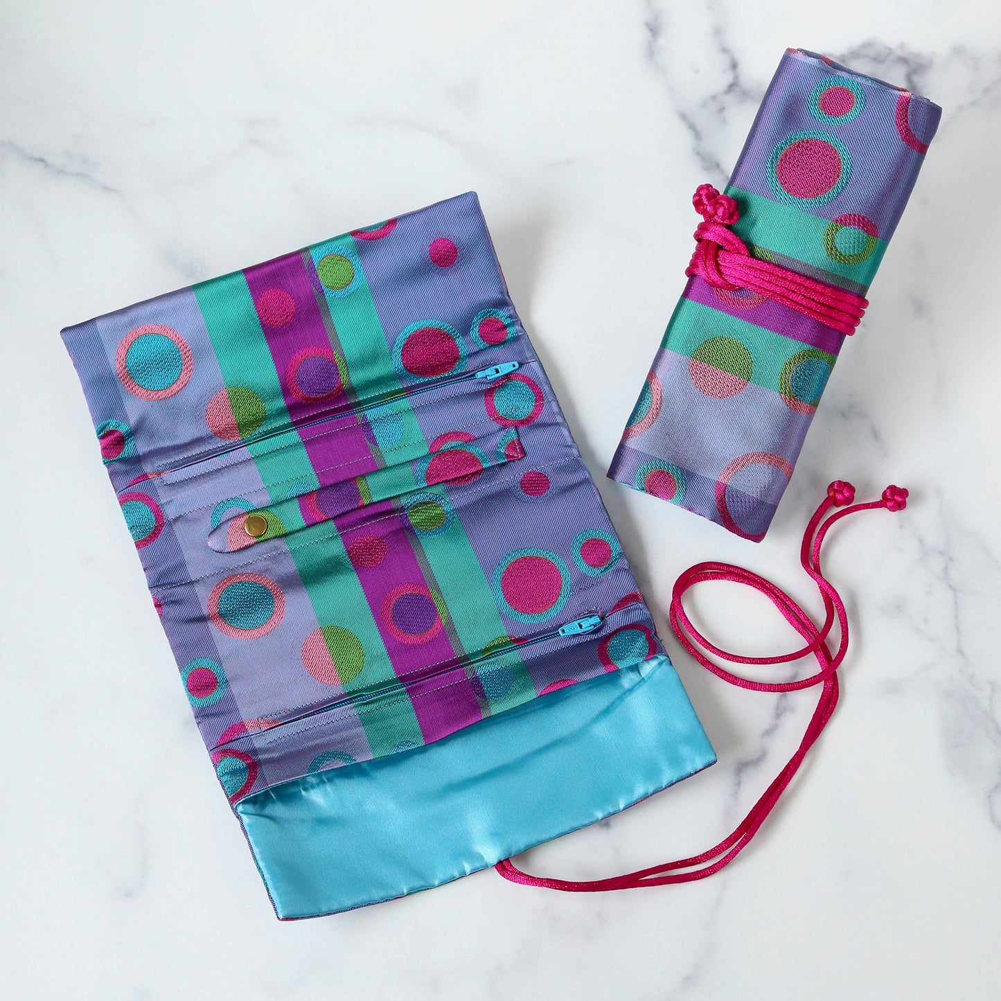 Polka Dots Brocade Jewelry Roll