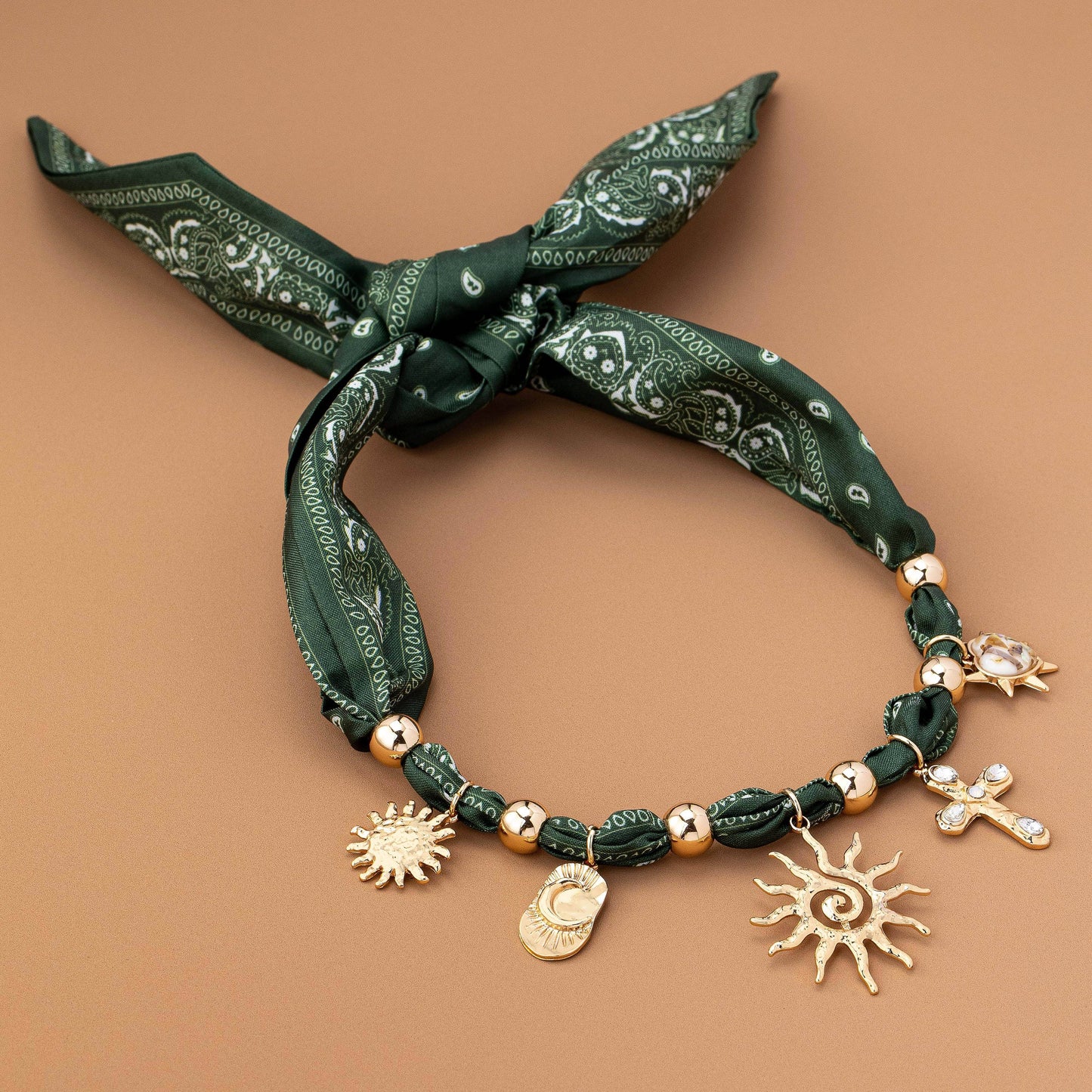 HANDMADE SCARF NECKLACE-SUNBLAST CROSS HEART MOON | 80N92552