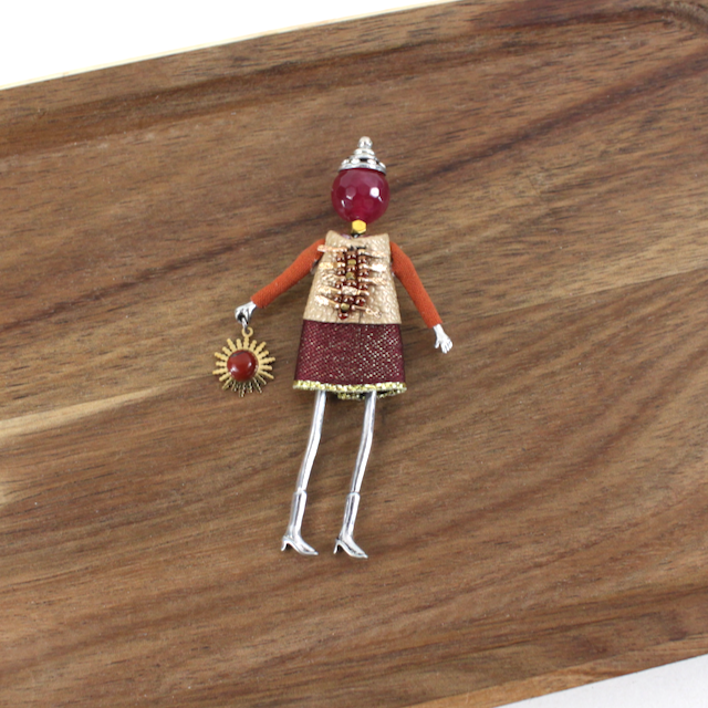 B25281 Stone Adorned French Doll Stainless Steel Brooch