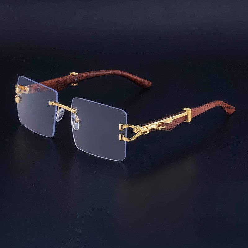 Leopard Print Wood Pattern Square Frame Sunglasses
